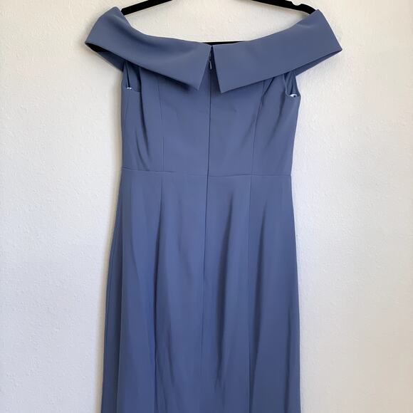 NWT Dessy Collection Off The Shoulder Notch Trumpet Gown in Lark Blue 3038 - Picture 6 of 12